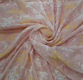 Peach Floral Jal Thread Mul Chanderi Embroidery