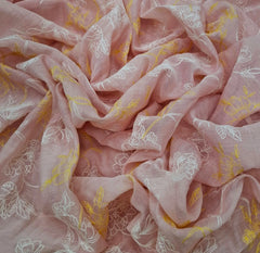 Peach Floral Jal Thread Mul Chanderi Embroidery