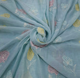 Sky Blue Floral Thread Mul Chanderi Embroidery