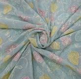 Sky Blue Floral Jal Thread Mul Chanderi Embroidery