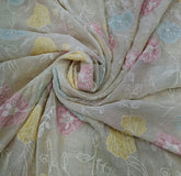 Beige Floral Jal Multicolour Thread Mul Chanderi Embroidery