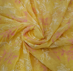 Yellow Pink Floral Jal Thread Mul Chanderi Embroidery
