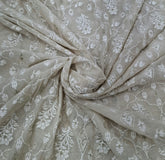 Beige Floral Thread & Zari Work Mul Chanderi Embroidery