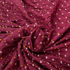 Maroon & Yellow Pure Chiniya Silk Zari Bandhani