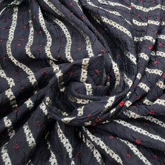 Black & Red Pure Chiniya Silk Zari Stripes Bandhani