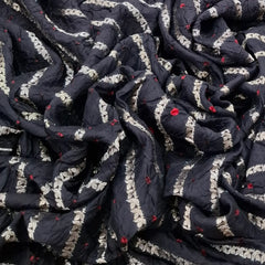 Black & Red Pure Chiniya Silk Zari Stripes Bandhani
