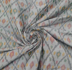 Cement Grey Abstract Pure Raw Silk Ikkat