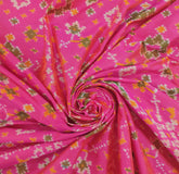 Rani Pink & Golden Zari Border Patola Pure Silk Double Weaving Ikkat