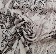 Cream & Black Abstract Modal Satin Ajrak Printed
