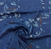 Blue Floral Modal Satin Ajrak Printed