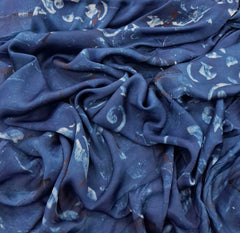 Blue Floral Modal Satin Ajrak Printed