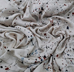 Cream Abstract Splatter Watercolour Modal Satin Ajrak Printed