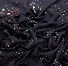 Black Abstract Splatter Watercolour Modal Satin Ajrak Printed