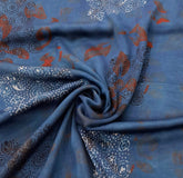 Blue & Maroon Geometric Modal Satin Ajrak Printed