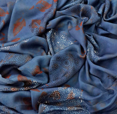 Blue & Maroon Geometric Modal Satin Ajrak Printed