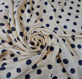 Cream Blue Polka Dot Modal Satin Printed