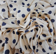 Cream Blue Polka Dot Modal Satin Printed