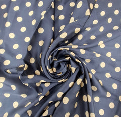 Blue Cream Polka Dot Modal Satin Printed