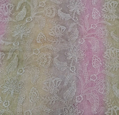 Pink Yellow Shaded Multi Embroidered Pure Tissue Silk