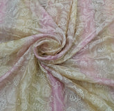 Pink Yellow Shaded Multi Embroidered Pure Tissue Silk