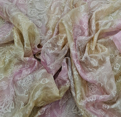 Pink Yellow Shaded Multi Embroidered Pure Tissue Silk