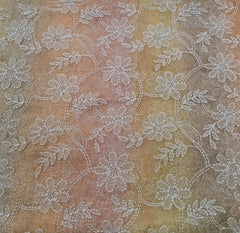 Yellow Pink Shaded Multi Embroidered Pure Tissue Silk