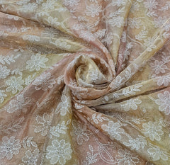 Yellow Pink Shaded Multi Embroidered Pure Tissue Silk
