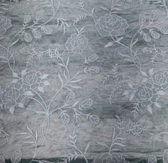 Light Blue Floral Applique Embroidered Pure Silk Tissue