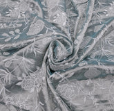 Light Blue Floral Applique Embroidered Pure Silk Tissue