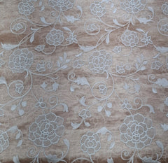 Light Peach Floral Applique Embroidered Pure Silk Tissue