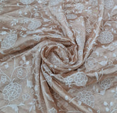 Light Peach Floral Applique Embroidered Pure Silk Tissue