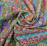 Rust Orange Floral Print Position Embroidered Crepe