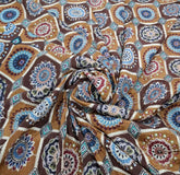 Brown Geometric Position Print Embroidered Crepe