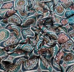 Sea Green Geometric Position Print Embroidered Crepe