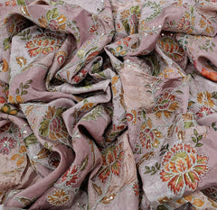 Pink Floral Print Position Embroidered Crepe