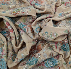 Mustard Yellow Floral Print Position Embroidered Tissue