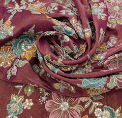 Maroon Wine Floral Print Position Embroidered Tissue