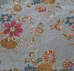 Pastel Blue Floral Print Position Embroidered Tissue