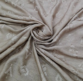 Pastel Beige Geometric Embroidered Slub Silk