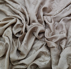Pastel Beige Geometric Embroidered Slub Silk