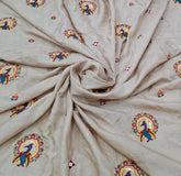 Beige Floral & Peacock Multicolour Embroidered Tussar Silk