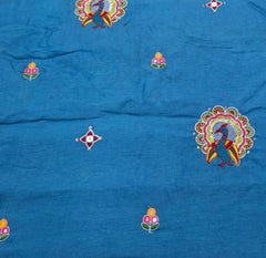 Blue Floral & Peacock Multicolour Embroidered Tussar Silk