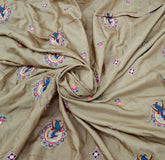 Gold Floral & Peacock Multicolour Embroidered Tussar Silk