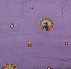Lavender Floral & Peacock Multicolour Embroidered Tussar Silk
