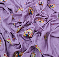 Lavender Floral & Peacock Multicolour Embroidered Tussar Silk