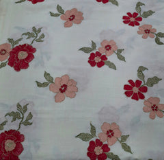 Off White Floral Thread & Sequins Embroidered Slub Silk