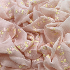 Light Peach Flower Chanderi Thread Embroidery