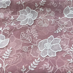 Onion Pink Floral Applique Pure Organza Embroidery