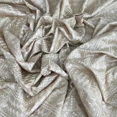 Natural Beige Abstract Sequins Thread Pure Tussar Embroidery