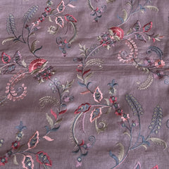 Lilac Multicolour Floral Sequins Thread Pure Tussar Embroidery